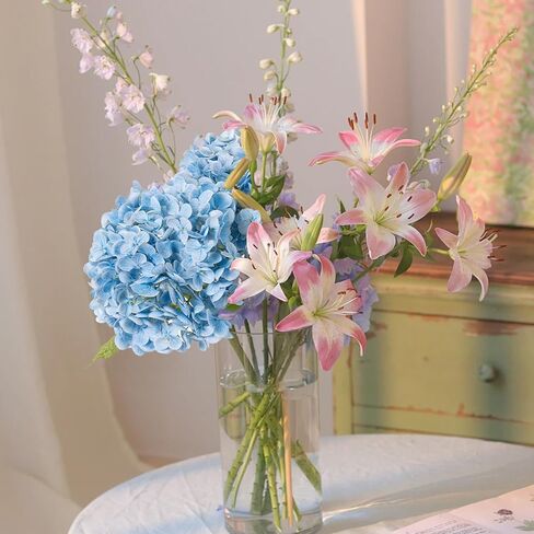 3 Pcs Blue Hydrangea Flowers 21 inches Real Touch Hydrangea Artificial Flowers Latex Faux Hydrangea Fake Flowers for Home Outdoor Party Floral Arrangements Table Wedding Decor in Saudi Arabia
