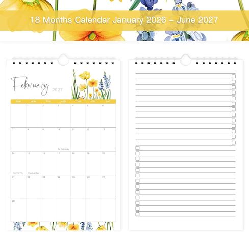 تقويم صغير 2026-2027، تقويم 18 شهرًا من يناير 2026 إلى يونيو 2027، تقويم مفكرة صغير، تقويم مكتب صغير 2026-2027 مع تخطيط سهل بطابع الأزهار in Kuwait