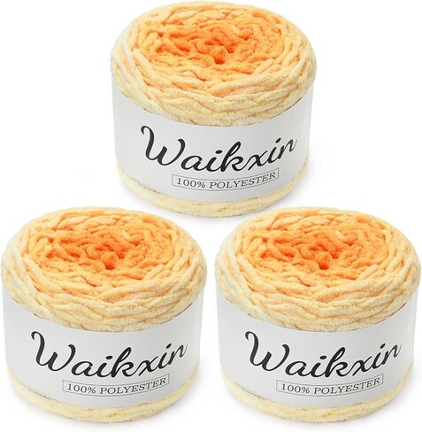 كعكة غزل شانيل مكتنزة - 3 عبوات من خيوط جامبو أومبري بوزن 300 جم/197 ياردة - 6 خيوط ضخمة جدًا - خيوط أطفال لحياكة البطانية الناعمة - خيوط متدرجة زغبية لصنع الحرف اليدوية، أميجورومي (3 قهوة حليب) in Kuwait