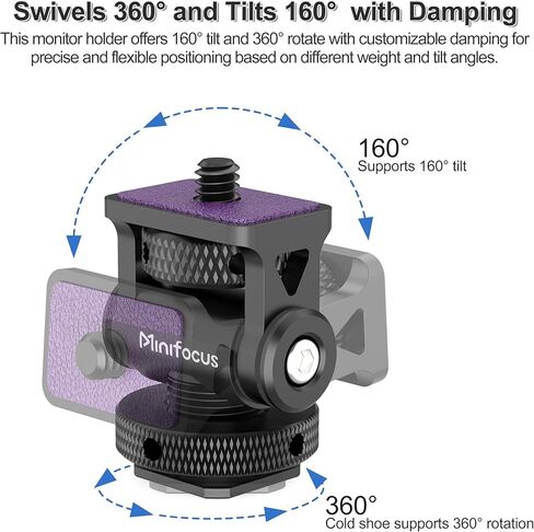 MINIFOCUS Camera Monitor Mount with Cold Shoe, 1/4" Screw for 5" & 7" Field Monitor, 160° Tilt Adjustable Holder for Field Monitor, LED, Flash and Video Shooting Photography Accessories in Kuwait