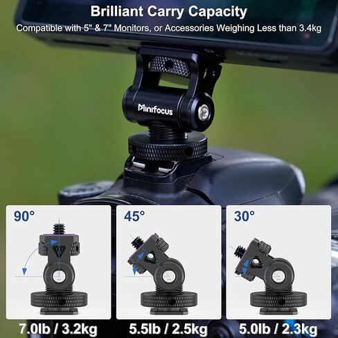 MINIFOCUS Camera Monitor Mount with Cold Shoe, 1/4" Screw for 5" & 7" Field Monitor, 160° Tilt Adjustable Holder for Field Monitor, LED, Flash and Video Shooting Photography Accessories in Kuwait