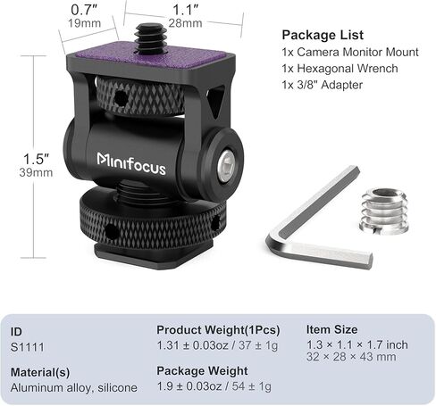 MINIFOCUS Camera Monitor Mount with Cold Shoe, 1/4" Screw for 5" & 7" Field Monitor, 160° Tilt Adjustable Holder for Field Monitor, LED, Flash and Video Shooting Photography Accessories in Kuwait