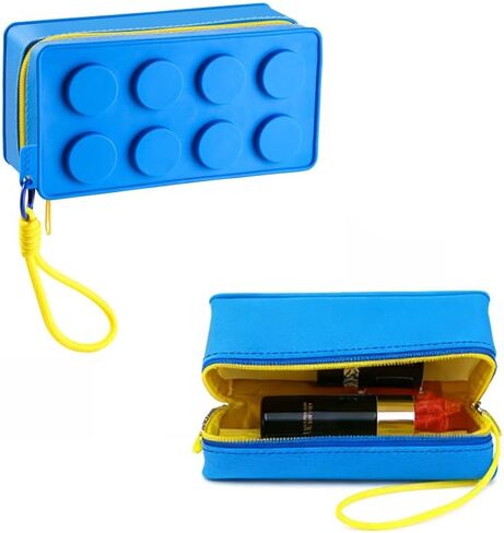 Blue Bricks Pencil Case With Zipper Compartments Stationery Pencil Bag for Students in Saudi Arabia