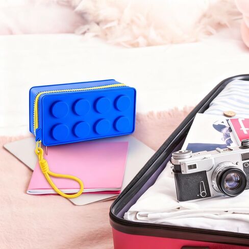 Blue Bricks Pencil Case With Zipper Compartments Stationery Pencil Bag for Students in Saudi Arabia