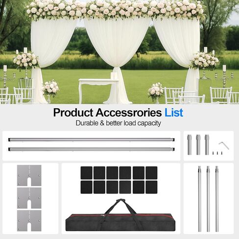 حامل خلفية عالي التحمل مقاس 8.6 × 20 قدمًا، مجموعة حامل خلفية للأنابيب والستارة، إطار معدني قابل للتعديل، خلفية حامل خلفية لتصوير حفلات الزفاف وديكورات حفلات أعياد الميلاد in Kuwait