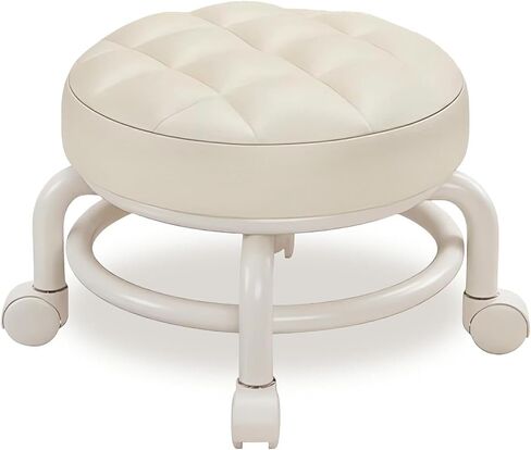 360 Rotating Low Stool,Rolling Pulley Low Stool with Wheels,Shoe Changing Makeup Cleaning with Wheels,Pedicure,Massage SPA and Home (White) in Saudi Arabia