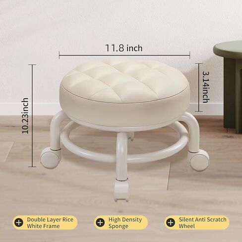 360 Rotating Low Stool,Rolling Pulley Low Stool with Wheels,Shoe Changing Makeup Cleaning with Wheels,Pedicure,Massage SPA and Home (White) in Saudi Arabia
