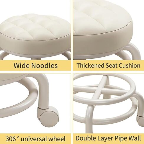 360 Rotating Low Stool,Rolling Pulley Low Stool with Wheels,Shoe Changing Makeup Cleaning with Wheels,Pedicure,Massage SPA and Home (White) in Saudi Arabia