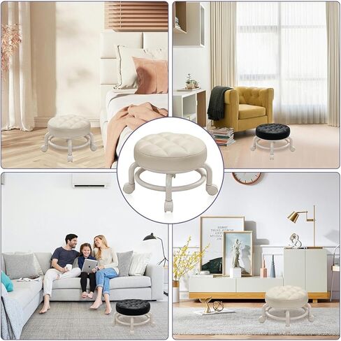 360 Rotating Low Stool,Rolling Pulley Low Stool with Wheels,Shoe Changing Makeup Cleaning with Wheels,Pedicure,Massage SPA and Home (White) in Saudi Arabia