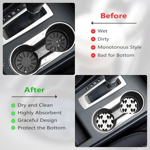 Car Cup Holder Coasters, 2 Pcs Ceramic Coasters with Cork Back and Finger Slot, Anti-Slip Shock Absorbing Women and Men Universal Car Accessories - Black Bow in Saudi Arabia