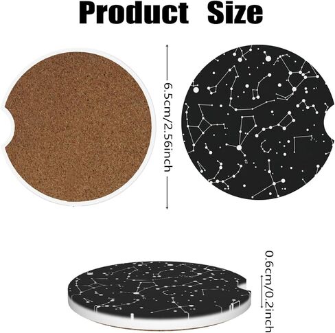 Car Cup Holder Coasters, 2 Pcs Ceramic Coasters with Cork Back and Finger Slot, Anti-Slip Shock Absorbing Women and Men Universal Car Accessories - Black Bow in Saudi Arabia