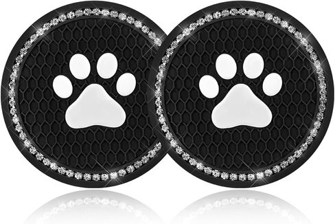 2 PCS Bling Paw Car Cup Holder Coaster, 2.75 Inch Anti-Slip Car Cup Holder Insert Coasters, Crystal Rhinestone Auto Drink Cup Mat, Car Interior Accessories for Women Girls (Black) in Saudi Arabia