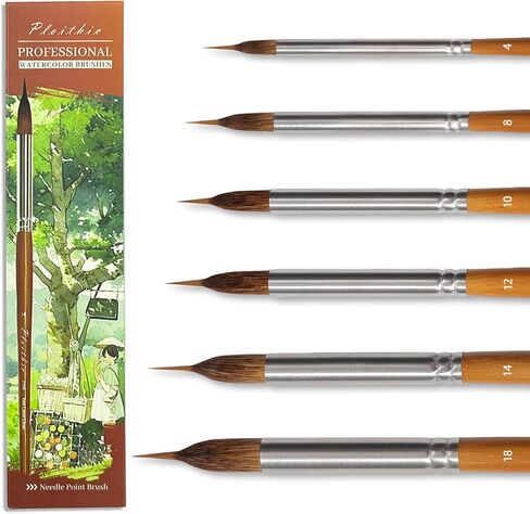 Watercolor Brushes Professional Set - 6Pcs Extended Needle Point Artist Paint Brushes Professional Liner Brush - Synthetic Sable Hair Thin Paint Brushes for Watercolor Acrylic & Gouache (6pcs) in Saudi Arabia
