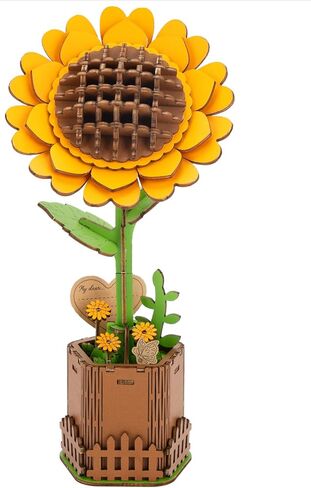 3D Sunflower Wooden Puzzles for Adults,DIY Wooden Flower Craft,DIY Wooden Flowers Model Kit Building Set Craft for Adults to Build.(3.9 * 3.6 * 9.1in 86PCS) in Kuwait