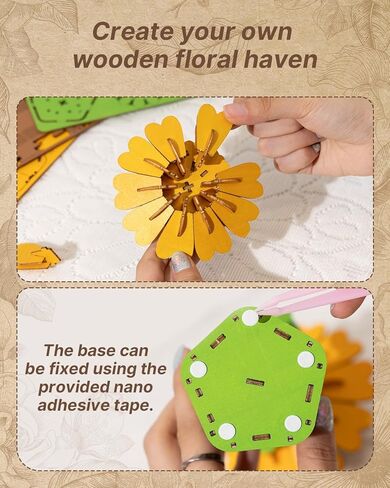 3D Sunflower Wooden Puzzles for Adults,DIY Wooden Flower Craft,DIY Wooden Flowers Model Kit Building Set Craft for Adults to Build.(3.9 * 3.6 * 9.1in 86PCS) in Kuwait