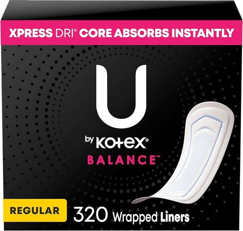U by Kotex Balance Wrapped Panty Liners, Regular Length, 320 Count (8 Packs of 40) in Kuwait