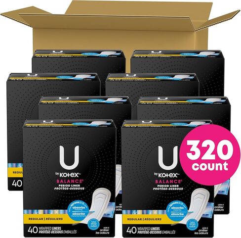 U by Kotex Balance Wrapped Panty Liners, Regular Length, 320 Count (8 Packs of 40) in Kuwait