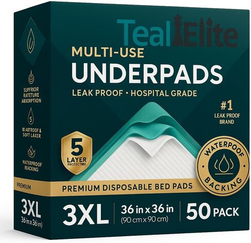 Super Absorbent Disposable Bed Pads, 36 x 36 in [50 Count] - Extra Large Leakproof Incontinence Chucks & Puppy Pad - Great for Adult, Babies, and Pets in Kuwait