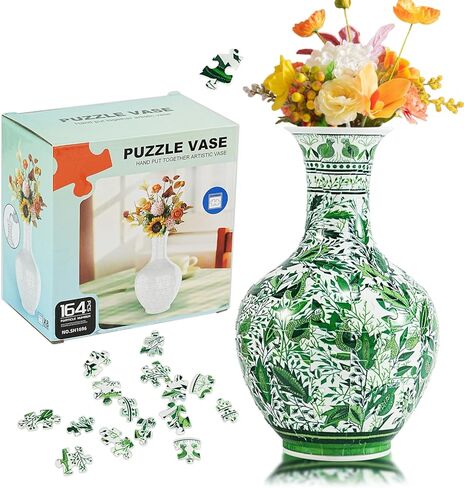164 Pcs Vase Puzzle, Adult 3D Plastic Jigsaw Vase Puzzle, Gift for Adults, for Home Decoration and Flower Arrangement (Yellow Flower) in Saudi Arabia