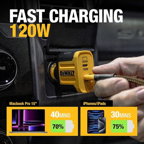 محول شاحن سيارة DEWALT USB + USB C، شاحن USB ولاعة سجائر 49.5 وات، شاحن سيارة PD PPS 30 وات شحن سريع 3.0 شحن سريع لهاتف iPhone 15/15 Plus/15 Pro/15 Pro Max، Galaxy S23/22، Pixel in Saudi Arabia