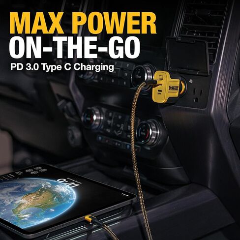 محول شاحن سيارة DEWALT USB + USB C، شاحن USB ولاعة سجائر 49.5 وات، شاحن سيارة PD PPS 30 وات شحن سريع 3.0 شحن سريع لهاتف iPhone 15/15 Plus/15 Pro/15 Pro Max، Galaxy S23/22، Pixel in Saudi Arabia