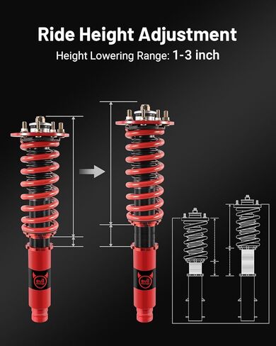 ملفات الطاقة الشريرة متوافقة مع Honda Accord 1998-2002، Acura CL 2001-2003، Acura TL 1999-2003، طقم خفض الارتفاع قابل للتعديل، طقم تعليق Coilover مزدوج الأنبوب لركوب مريح، أحمر in Kuwait