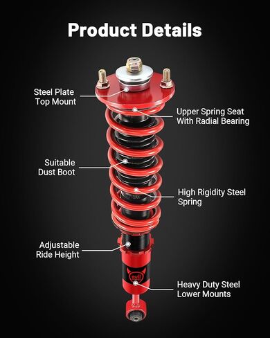 ملفات الطاقة الشريرة متوافقة مع Honda Accord 1998-2002، Acura CL 2001-2003، Acura TL 1999-2003، طقم خفض الارتفاع قابل للتعديل، طقم تعليق Coilover مزدوج الأنبوب لركوب مريح، أحمر in Kuwait
