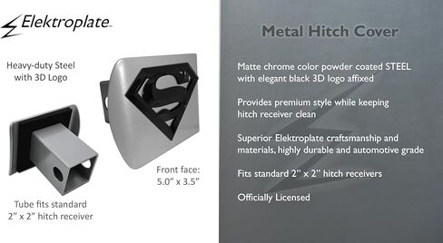 Elektroplate Officially Licensed Superman All Metal Black Hitch Cover for Trucks and SUVs | Fits Standard 2" Trailer Hitch Receivers | Premium Weatherproof in Saudi Arabia