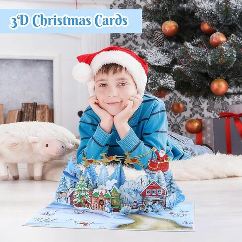 D4DREAM 3D Winter Village Pop up Christmas Card for Family, Friends, Kids, Xmas Popup Card with Blank Notecard & Envelope in Saudi Arabia