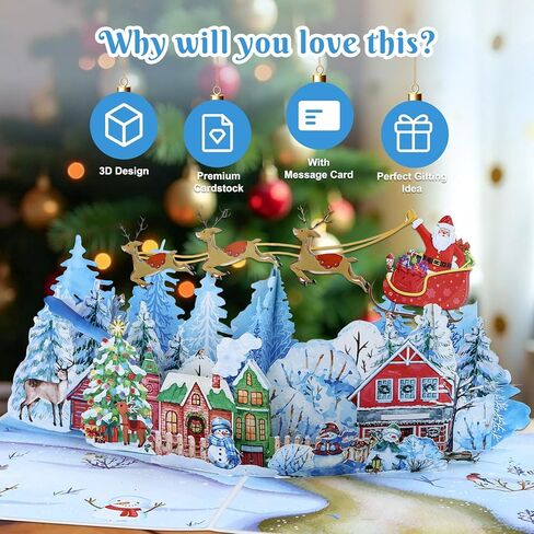 D4DREAM 3D Winter Village Pop up Christmas Card for Family, Friends, Kids, Xmas Popup Card with Blank Notecard & Envelope in Saudi Arabia