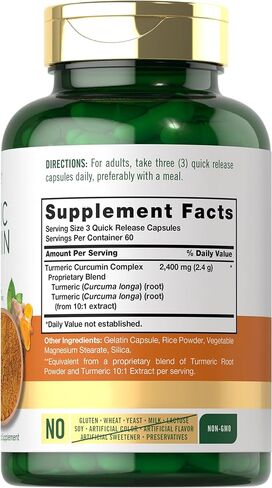 Carlyle Turmeric Curcumin Supplement 2400mg | 180 Powder Capsules | Herbal Formula | Non-GMO, Gluten Free in Saudi Arabia