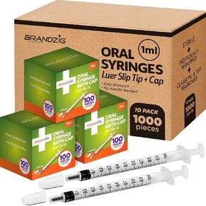 1ml Syringe with Cap (100 Pack) | Oral Dispenser Without Needle, Luer Slip Tip, | Individually Wrapped Medicine Dropper for Infants & Pets in Kuwait