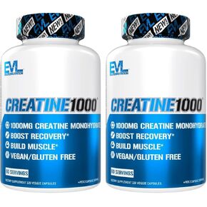 Evlution Pure Creatine Monohydrate Capsules 1000mg Nutrition Pre and Post Workout Recovery Vegan Creatine Pills for Muscle Gains and Muscle Recovery Supplement - Creatine Muscle Builder for Men in Kuwait