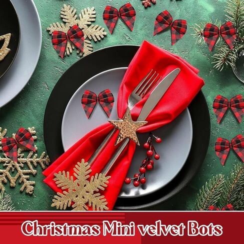 80 Pcs Christmas Ribbon Mini Bows for Crafts Gingham Tiny Buffalo Plaid Bows for Checkered Ribbon Flowers for Christmas Tree Home Ornaments DIY Scrapbooking Sewing Wedding Gift(Black and Red Plaid) in Saudi Arabia