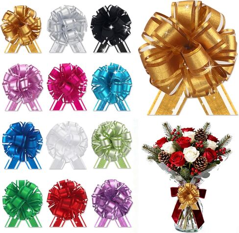 Christmas Gift Wrap Bows, Pull Bows with Ribbon for Gift Wrapping, Christmas Decorations for Present Baskets Warp, Xmas Wine Bottles,Bouquet,Book, Wedding, Florist Packaging (A-12) in Saudi Arabia