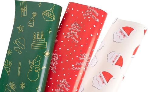 Linelglobal Christmas Wrapping Paper Small Roll 3（Green, Red, White, Snowflake, Santa Claus, Christmas Tree） for Xmas Holiday Gift Wrap 17x137 Inch in Saudi Arabia