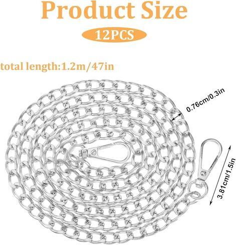 IANFAN 12 Pack Purse Chain Replacement, 47" Crossbody Chain Strap Metal Shoulder Cross Body Bag Chains with Buckles for DIY Handbags(Silver, Black) in Saudi Arabia