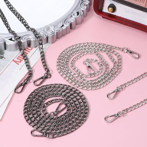 IANFAN 12 Pack Purse Chain Replacement, 47" Crossbody Chain Strap Metal Shoulder Cross Body Bag Chains with Buckles for DIY Handbags(Silver, Black) in Saudi Arabia