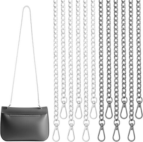 IANFAN 12 Pack Purse Chain Replacement, 47" Crossbody Chain Strap Metal Shoulder Cross Body Bag Chains with Buckles for DIY Handbags(Silver, Black) in Saudi Arabia