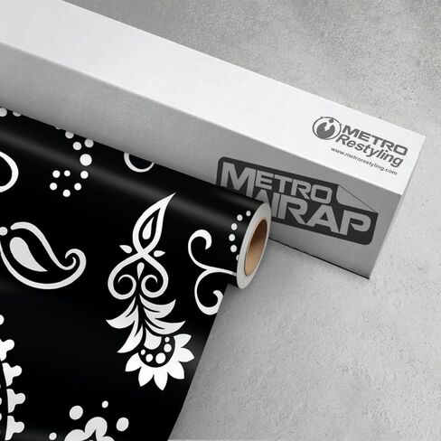 Metro Wrap Car Vinyl Wrap | Jumbo Bandana Black and White | 59in x 1ft in Saudi Arabia