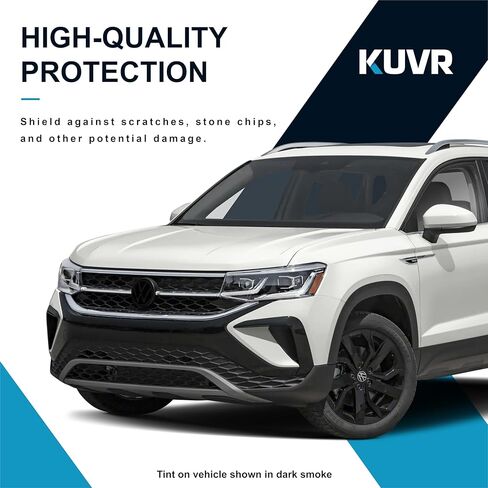 لون الشعار الأمامي والخلفي المقطوع مسبقًا متوافق مع سيارة Volkswagen Taos SE 2022+ | غطاء خارجي من الفينيل PPF قابل للتمدد بدقة ودخان داكن (عبوة من قطعتين) in Kuwait