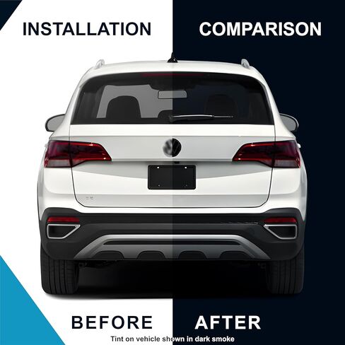 لون الشعار الأمامي والخلفي المقطوع مسبقًا متوافق مع سيارة Volkswagen Taos SE 2022+ | غطاء خارجي من الفينيل PPF قابل للتمدد بدقة ودخان داكن (عبوة من قطعتين) in Kuwait