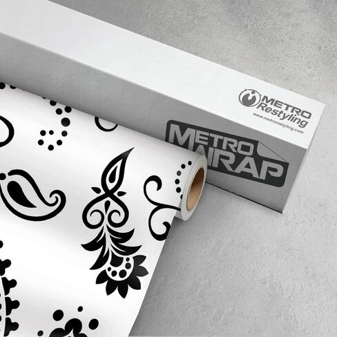 Metro Wrap Car Vinyl Wrap | Jumbo Bandana Black and White | 59in x 1ft in Saudi Arabia