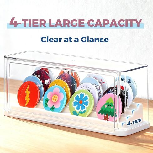 2 Pack Button Pin Display Case – 4-Tier Clear Badge Storage Box, Stackable Dustproof Pin Organizer with Front Door for Button Pins, Enamel Pins, and Collectibles (White-2 Pack) in Saudi Arabia
