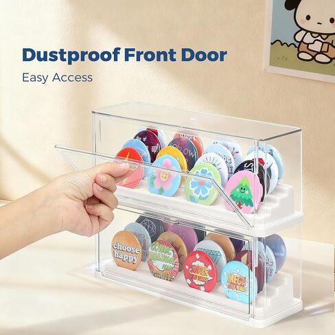 2 Pack Button Pin Display Case – 4-Tier Clear Badge Storage Box, Stackable Dustproof Pin Organizer with Front Door for Button Pins, Enamel Pins, and Collectibles (White-2 Pack) in Saudi Arabia
