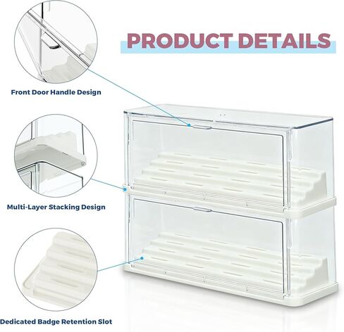 2 Pack Button Pin Display Case – 4-Tier Clear Badge Storage Box, Stackable Dustproof Pin Organizer with Front Door for Button Pins, Enamel Pins, and Collectibles (White-2 Pack) in Saudi Arabia