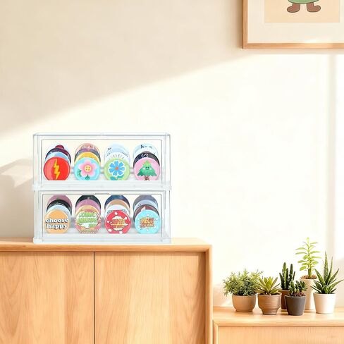 2 Pack Button Pin Display Case – 4-Tier Clear Badge Storage Box, Stackable Dustproof Pin Organizer with Front Door for Button Pins, Enamel Pins, and Collectibles (White-2 Pack) in Saudi Arabia