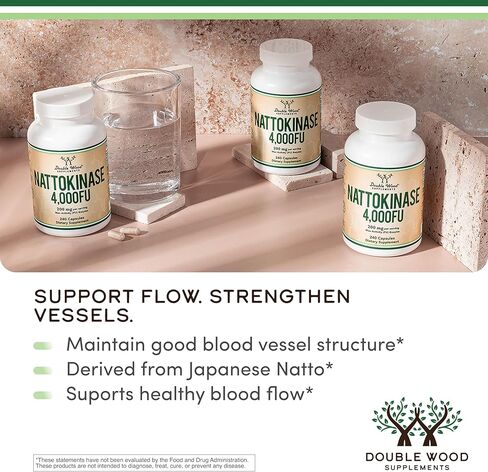 مكمل Nattokinase 4000 حصة FU، 120 كبسولة (مشتقة من الناتو الياباني) إنزيمات نظامية لدعم القلب والأوعية الدموية والدورة الدموية (تم تصنيعها في الولايات المتحدة الأمريكية) بواسطة Double Wood in Kuwait