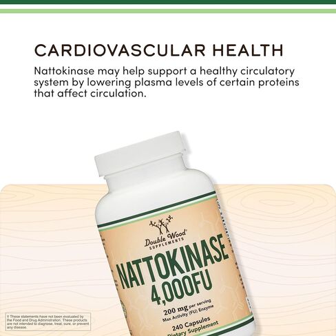 مكمل Nattokinase 4000 حصة FU، 120 كبسولة (مشتقة من الناتو الياباني) إنزيمات نظامية لدعم القلب والأوعية الدموية والدورة الدموية (تم تصنيعها في الولايات المتحدة الأمريكية) بواسطة Double Wood in Kuwait