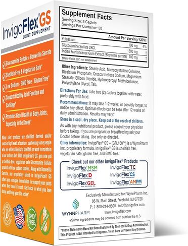 INVIGOFLEX® GS - Glucosamine Sulfate (Shellfish Free, Sodium Free & Vegetarian Safe) Non GMO, Gluten Free - with Boswellia Serrata - Knees, Hands, Back, and Hip Premium Joint Supplement in Kuwait